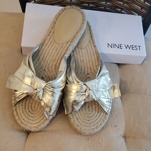 Nine West Metallic Gold Espadrille Slides